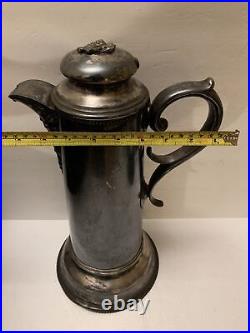 RARE Antique Rogers Bros MFG Co Silver plate Large Beer Stein, Serving Pitcher