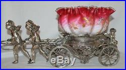 RARE Rogers Bro. #186 Antique Cherubs Pulling Cart Victorian Brides Basket Bowl