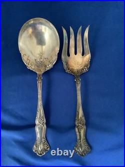 RARE Rogers Vintage Grape Silverplate Large Salad Serving Spoon and Fork Set