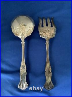 RARE Rogers Vintage Grape Silverplate Large Salad Serving Spoon and Fork Set