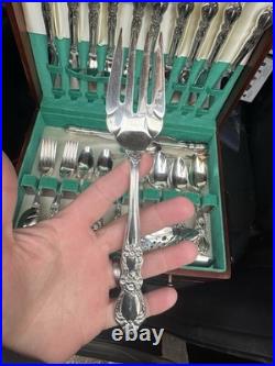 REAL SILVER Vintage Plated Silverware Antique set With Case (1847 Roger's Bros.)