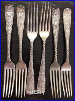 ROGERS BROS. Set 6 ASSYRIAN HEAD Dinner Forks Antique Victorian Aesthetic 1886