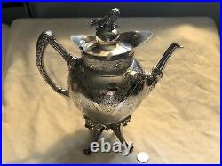 Rare 1899 Footed Teapot Eastlake Style Lion Finial & Nymph Emb. Rogers&Bro