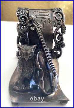 Rare Antique Victorian Rogers & Bro Triple Silver Plate Owl Violin Napkin Ring