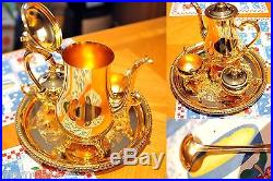 Rare Antique WM ROGERS 24K gold Plate Coffee Tea Creamer Sugar & Tray Set