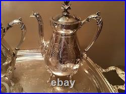 Rare Rogers Bros 1800s Egyptian Revival Silverplate Teaset WithTray