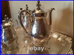 Rare Rogers Bros 1800s Egyptian Revival Silverplate Teaset WithTray