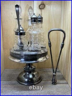 Rare-Victorian Rogers Smith Triple Plate 5 Bottle Cruet Castor Condiment Set
