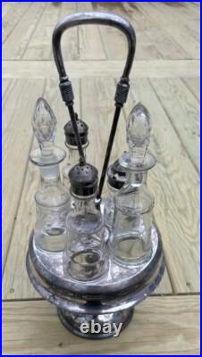 Rare-Victorian Rogers Smith Triple Plate 5 Bottle Cruet Castor Condiment Set