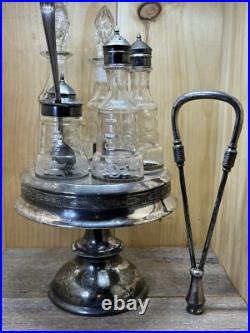 Rare-Victorian Rogers Smith Triple Plate 5 Bottle Cruet Castor Condiment Set
