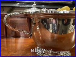 Repousse Floral Silver 3 1/2 Quart Footed Covered Soup Stew Serving Tureen Bowl
