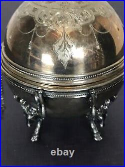 Roger Smith CO Silver Plated Oval Butter Dish Stag Deer Mounts 1870's Footed