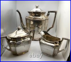 Roger's 1847 Three-Piece Silver Plate Tea Set Retired'Ancestral' Pattern