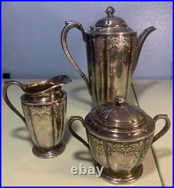 Rogers Bros COFFEE TEA SET 1847 Silver plate Her Majesty pot, creamer & sugar