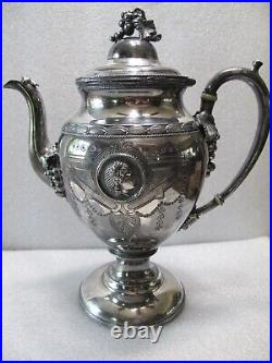 Rogers Bros Grape Clusters & Face Silver Plate Teapot Coffee Pot