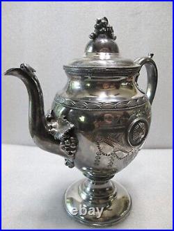 Rogers Bros Grape Clusters & Face Silver Plate Teapot Coffee Pot