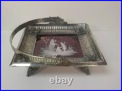 Rogers & Bros. Silver Plate Bride's Basket, Amethyst Mary Gregory Glass Base