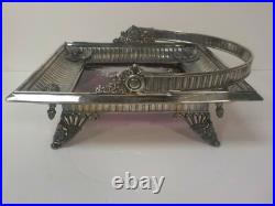 Rogers & Bros. Silver Plate Bride's Basket, Amethyst Mary Gregory Glass Base