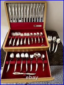 Rogers Bros. Silver Plated Flatware Set Flair Pattern, 77 Pieces, Case Included