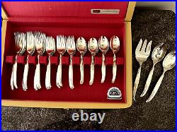 Rogers Bros. Silver Plated Flatware Set Flair Pattern, 77 Pieces, Case Included