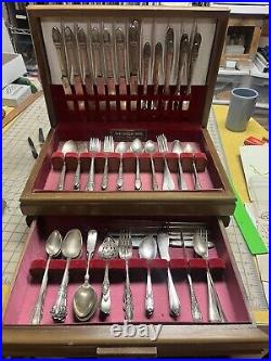Rogers & Bros Silverware Flatware First Love + Extra 131 Total Pieces + Wood Box
