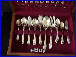 Rogers Daffodil Pattern Silver Plate Flatware In Wood Box 54 Pieces (h9)