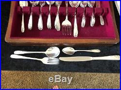 Rogers Daffodil Pattern Silver Plate Flatware In Wood Box 54 Pieces (h9)