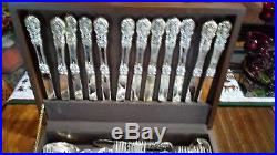 Rogers Enchanted Rose Silverware Sterling Silver 60 Pieces Set Wooden Case Nice