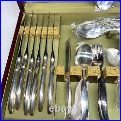 Rogers Flair Unused Silver-plate Service for 8 Flatware 51 pieces Vintage Mcm