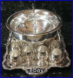 Rogers Punch Bowl Set Silver Plated 12 Cups, Ladel, Serving Tray Excellent
