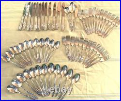Rogers Silver Plate Exquisite Flatware Set Service For Twelve 63 Pieces Total