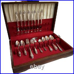 Rogers Silverplate Silverware Set Plantation 1881 Oneida Vtg 50 pc Wood Case Box