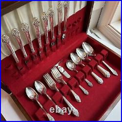 Rogers Silverplate Silverware Set Plantation 1881 Oneida Vtg 50 pc Wood Case Box