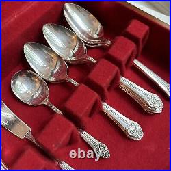 Rogers Silverplate Silverware Set Plantation 1881 Oneida Vtg 50 pc Wood Case Box