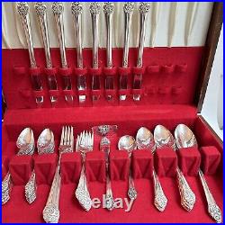 Rogers Silverplate Silverware Set Plantation 1881 Oneida Vtg 50 pc Wood Case Box