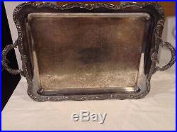 Rogers Vintage Silver Plate Serving Tray Handles Heavy Duty