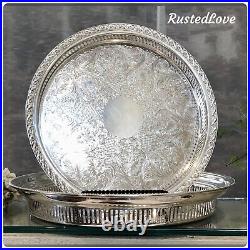 Serving Trays Silver Plated Rogers Spring Flower / Towle Vintage Etched Set 2