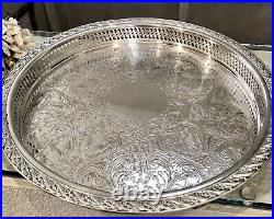 Serving Trays Silver Plated Rogers Spring Flower / Towle Vintage Etched Set 2