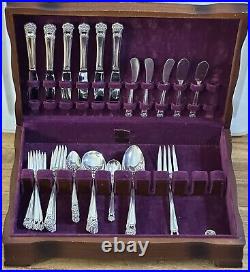 Set 1847 Rogers Bros Silver Plated Eternally Yours Flatware 47pcs & Wooden Box