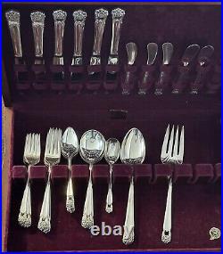 Set 1847 Rogers Bros Silver Plated Eternally Yours Flatware 47pcs & Wooden Box