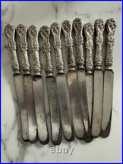Set Of 10 Glenrose Pattern By Rogers Silver Plate Knife C 1908 RARE