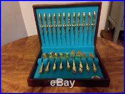 Set of 68 1847 Rogers Brothers Gold Plated Silverware With Wood Box STUNNING