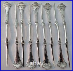 Set of 9 Rogers & Bro Silverplate Solid Nut/Seafood Pick CROWN Pattern Ca. 1885