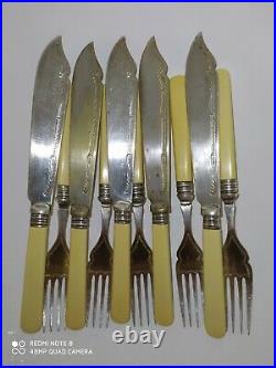 Set of Antique Silver Plated Flatware EPNS, 5 Forks And 5 Knives