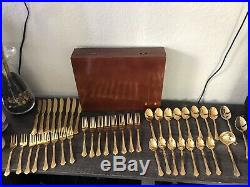 Set of Vintage Gold Plates Spoons, Forks Knives Rogers, From Korea