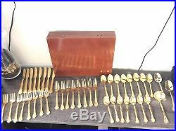 Set of Vintage Gold Plates Spoons, Forks Knives Rogers, From Korea