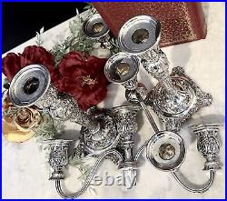 Silver Plate 3 Arm Taper Candelabras William & Rogers Vintage Heavy 12.5