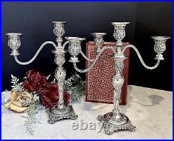 Silver Plate 3 Arm Taper Candelabras William & Rogers Vintage Heavy 12.5