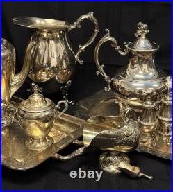 Silver Plate Assorted Lot Teapots Pitchers Creamers Cup Trays Shakers 15lb