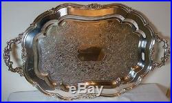 Silver Plate Oval 27 7/8 By 16 1/4 Scroll Design Serving Tray By 1881 Rogers